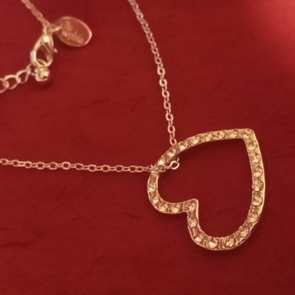 Lia Sophia floating heart necklace with crystal heart silver tone chain. NWT